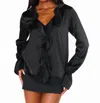 Show Me Your Mumu Adela Ruffle Top In Black Luxe Satin In Black