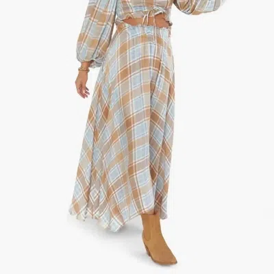 Show Me Your Mumu Women's Mariah Midi Skirt In Burnt Orange And Light Blue Plaid In Multi