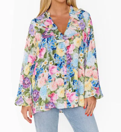 Show Me Your Mumu Suki Ruffle Top In Flower Shop In Blue