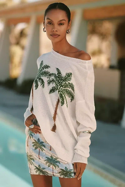 Show Me Your Mumu Woodsy Embroidered Crew-neck Sweater In White