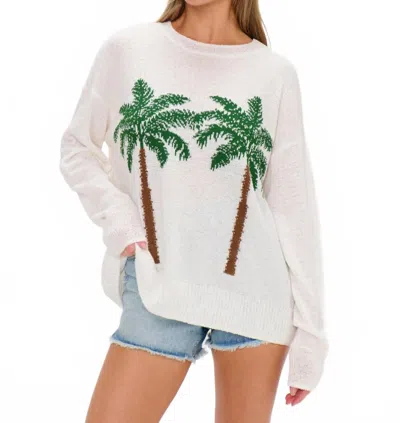 Show Me Your Mumu Woodsy Long Sleeve Sweater In Palm Tree Graphic Knit In White