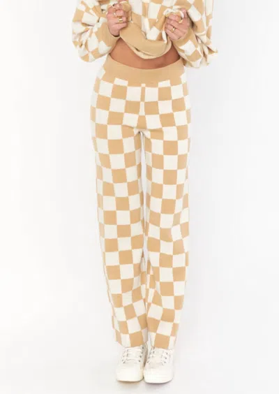 Show Me Your Mumu Zermatt Sweater Pants In Tan Checker Knit In Brown