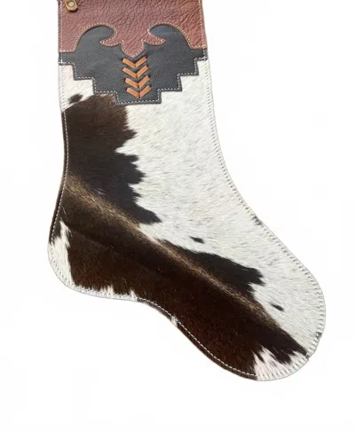 Showman Cowhide Christmas Chevron Lacing Stocking In Black Brown White
