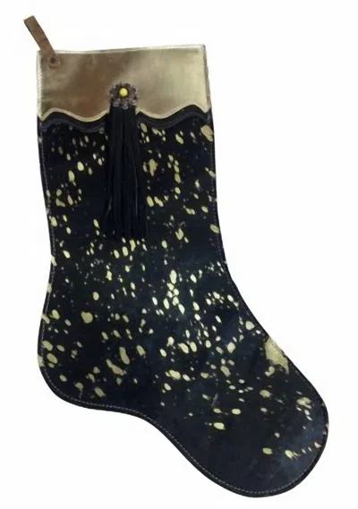 Showman Cowhide Leather Christmas Stocking In Gold Acid Wash