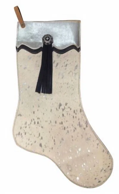 Showman Cowhide Leather Christmas Stocking In Silver Acid Wash
