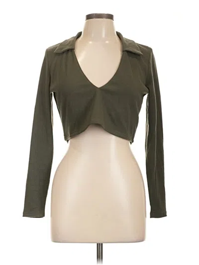 Pre-owned Showpo Long Sleeve Top Green Plunge Neckline Tops