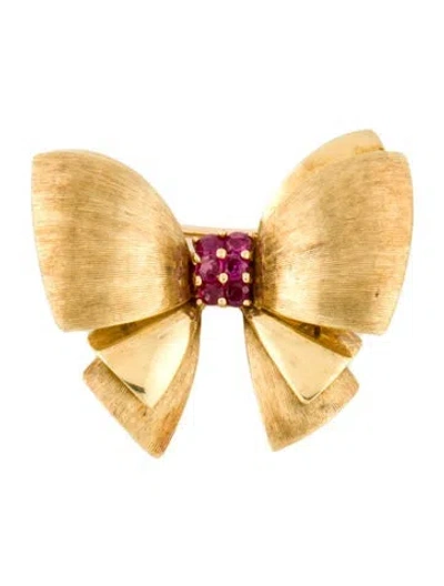 Pre-owned Shreve & Co. Vintage 18k Ruby Bow Pin Brooch In Multi