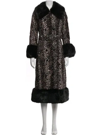 Pre-owned Shrimps Animal Print Faux Fur Coat In Black