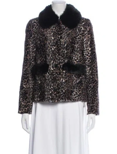 Pre-owned Shrimps Animal Print Faux Fur Jacket In Black