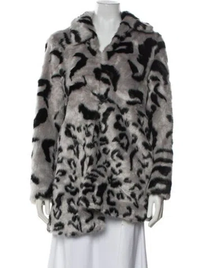 Pre-owned Shrimps Animal Print Fur Jacket In Gray
