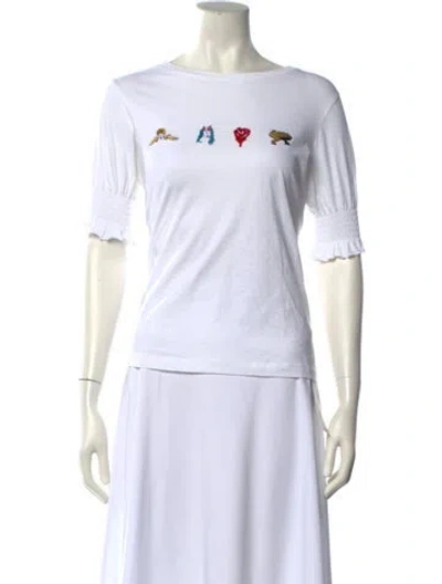 Pre-owned Shrimps Bateau Neckline Short Sleeve T-shirt In White