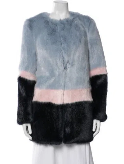 Pre-owned Shrimps Colorblock Pattern Faux Fur Coat In Blue