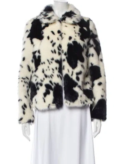 Pre-owned Shrimps Faux Fur Animal Print Faux Fur Jacket In Black