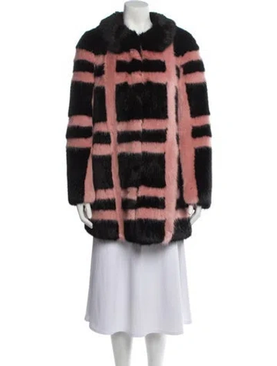 Pre-owned Shrimps Faux Fur Plaid Print Coat In Black