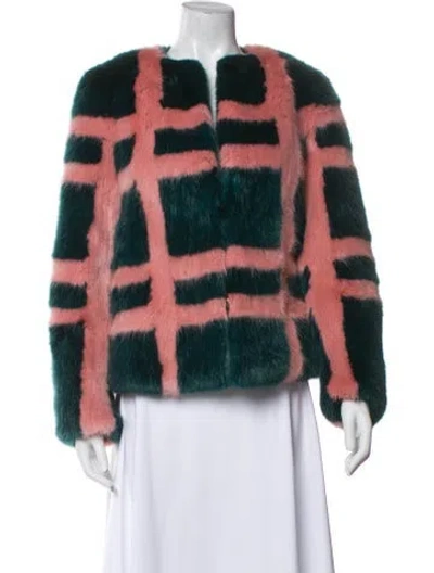 Pre-owned Shrimps Faux Fur Plaid Print Faux Fur Jacket W/ Tags In Multi