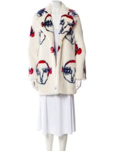 Pre-owned Shrimps Faux Fur Printed Faux Fur Coat In White