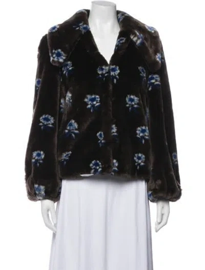 Pre-owned Shrimps Floral Print Faux Fur Jacket In Black