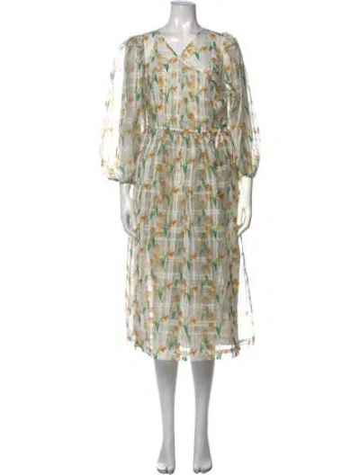 Pre-owned Shrimps Floral Print Midi Length Dress In Neutrals
