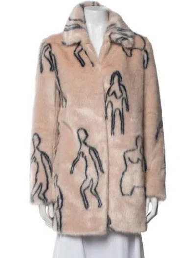Pre-owned Shrimps Graphic Print Faux Fur Coat In Neutrals