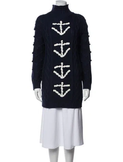 Pre-owned Shrimps Merino Wool Graphic Print Sweater In Blue