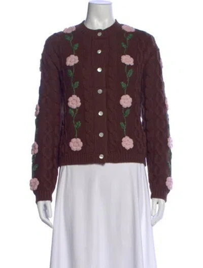 Pre-owned Shrimps Merino Wool Printed Sweater In Brown