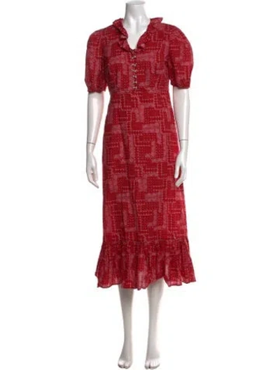 Pre-owned Shrimps Paisley Print Midi Length Dress In Red