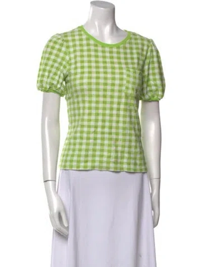 Pre-owned Shrimps Plaid Print Crew Neck Top In Green