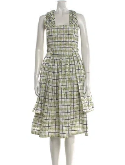 Pre-owned Shrimps Plaid Print Long Dress W/ Tags In Green