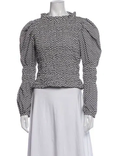 Pre-owned Shrimps Plaid Print Long Sleeve Top In White