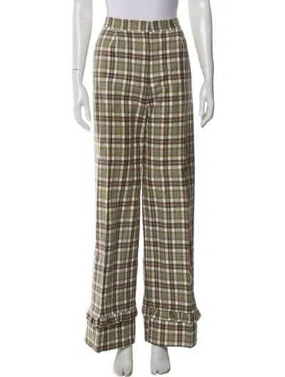 Pre-owned Shrimps Plaid Print Wide Leg Pants In Green