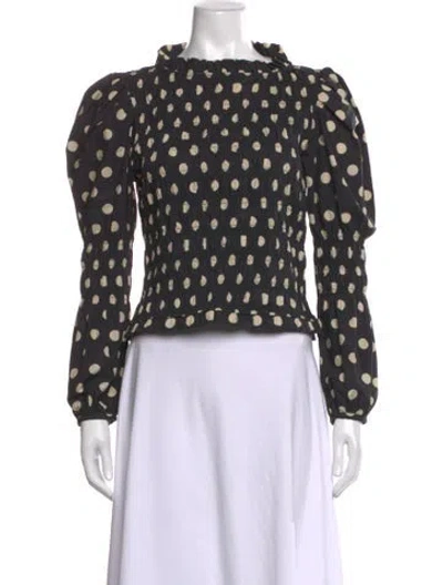 Pre-owned Shrimps Polka Dot Print Tie Neck Top In Black