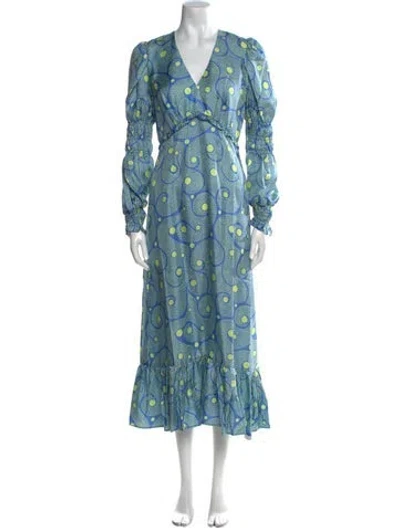 Pre-owned Shrimps Silk Long Dress In Blue