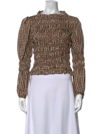 Pre-owned Shrimps Silk Plaid Print Top In Brown
