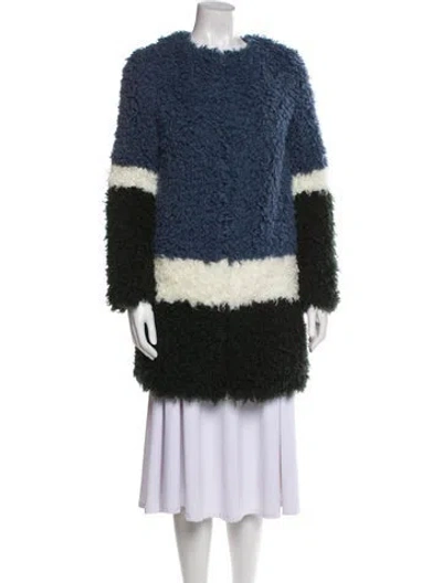 Pre-owned Shrimps Striped Faux Fur Coat In Blue