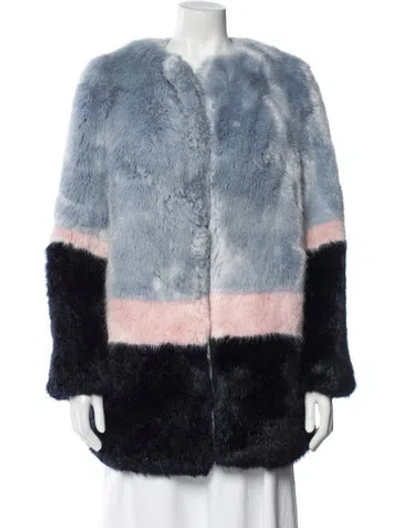 Pre-owned Shrimps Striped Faux Fur Coat In Blue