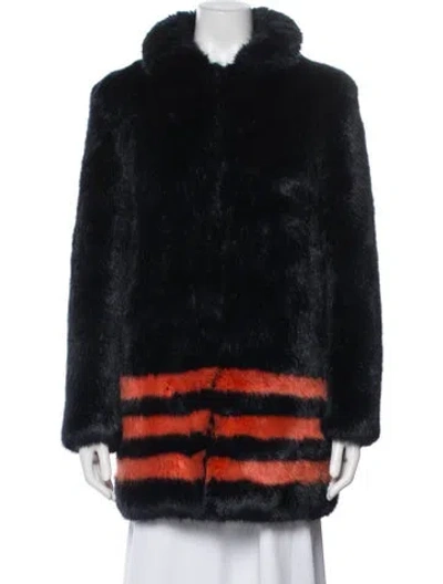 Pre-owned Shrimps Striped Faux Fur Coat In Blue