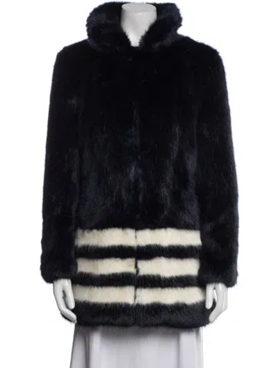 Pre-owned Shrimps Striped Faux Fur Jacket In Black