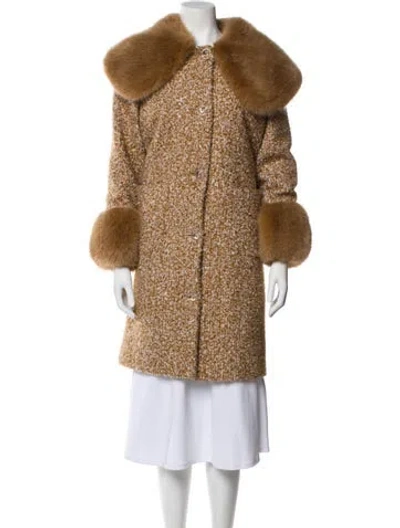 Pre-owned Shrimps Tweed Pattern Faux Fur Coat In Neutral