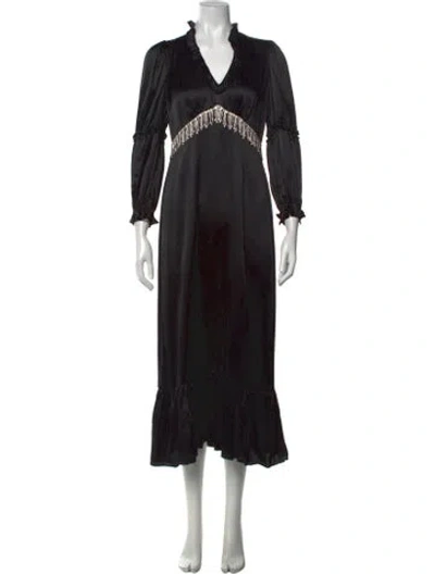 Pre-owned Shrimps V-neck Long Dress In Black