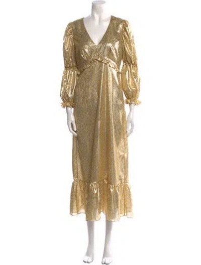 Pre-owned Shrimps V-neck Long Dress In Gold