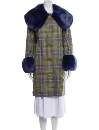 Pre-owned Shrimps Wool Plaid Print Peacoat W/ Tags In Green