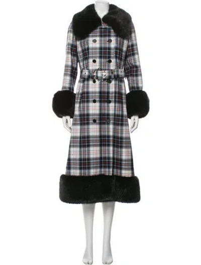 Pre-owned Shrimps Wool Plaid Print Trench Coat In Multi