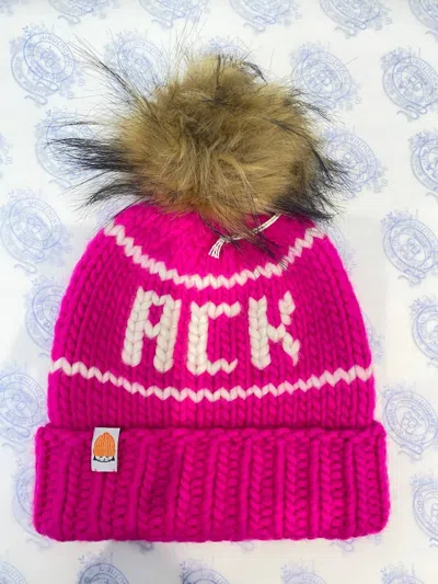 Sht That I Knit Ack-hand Knit Hat In Pink With White