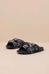 Shu Shop Devon Black Suede Western Embroidered Buckle Slide Sandals In Black
