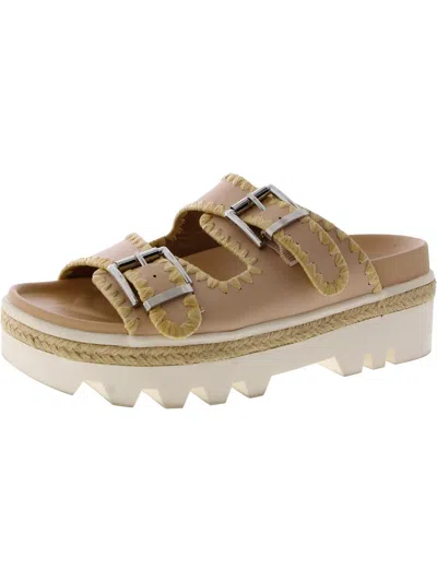 Shu Shop Laura Womens Faux Leather Platform Slide Sandals In Beige