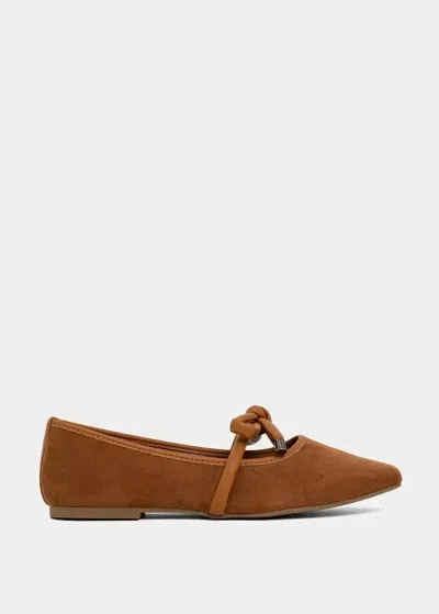 Shu Shop Women's Adriana Knotted Strap Flat In Camel Suede In Brown
