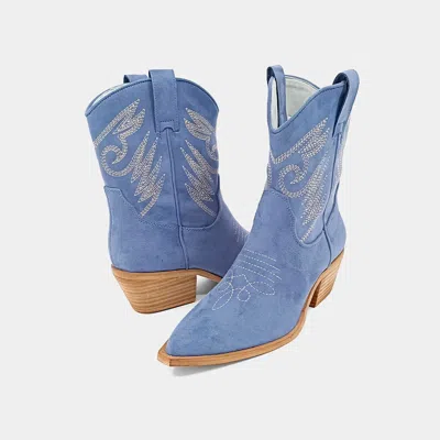 Shu Shop Women's Zahara Block Heel Western Boot In Denim In Blue