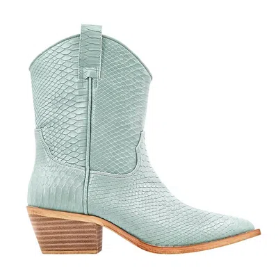 Shu Shop Women's Zouzou Snake Print Pointed Toe Cowboy Boots In Mint In Blue