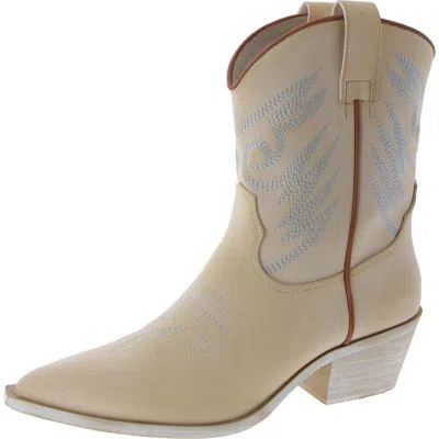 Shu Shop Zahara Womens Faux Leather Pointed Toe Cowboy, Western Boots In White