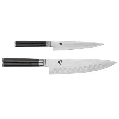 Shun Classic 2 Piece Starter Set, Includes 8" Hollow Ground Chef And 6" Serrated Utility Knives, Handcraf In Black